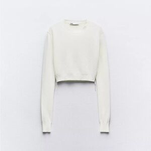 Zara Off-White Cropped Knit Top